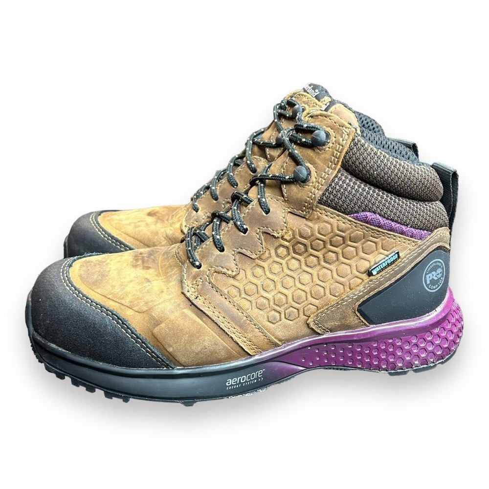 Timberland Pro Womens 7 Reaxion A219B Brown Waterproof Composite Toe Work‎ Boot
